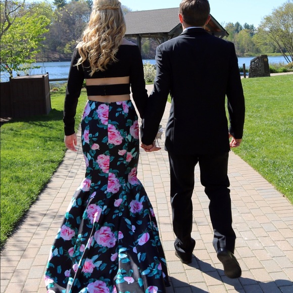 Sherri Hill prom dress, green pink and black - Picture 2 of 3